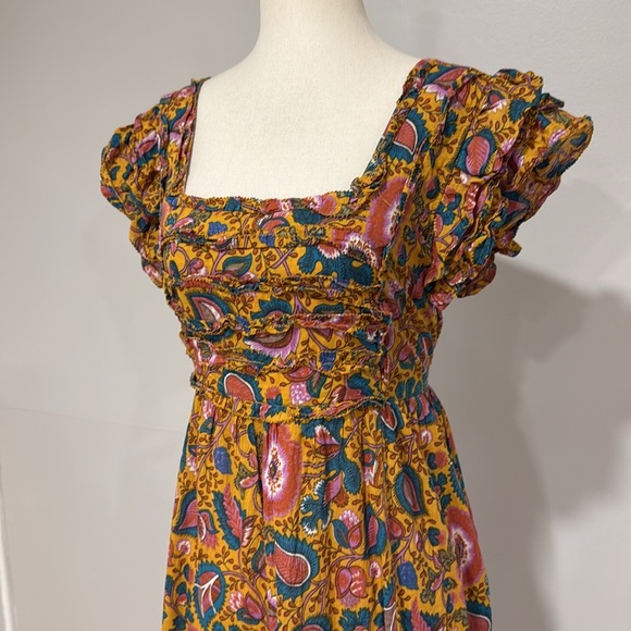 House of Harlow 1960 Jackie Mustard Floral Print Smocked Maxi Dress - Picture 10 of 13